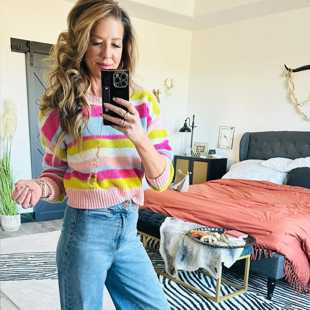 Vibrant Striped Crew Neck Sweater